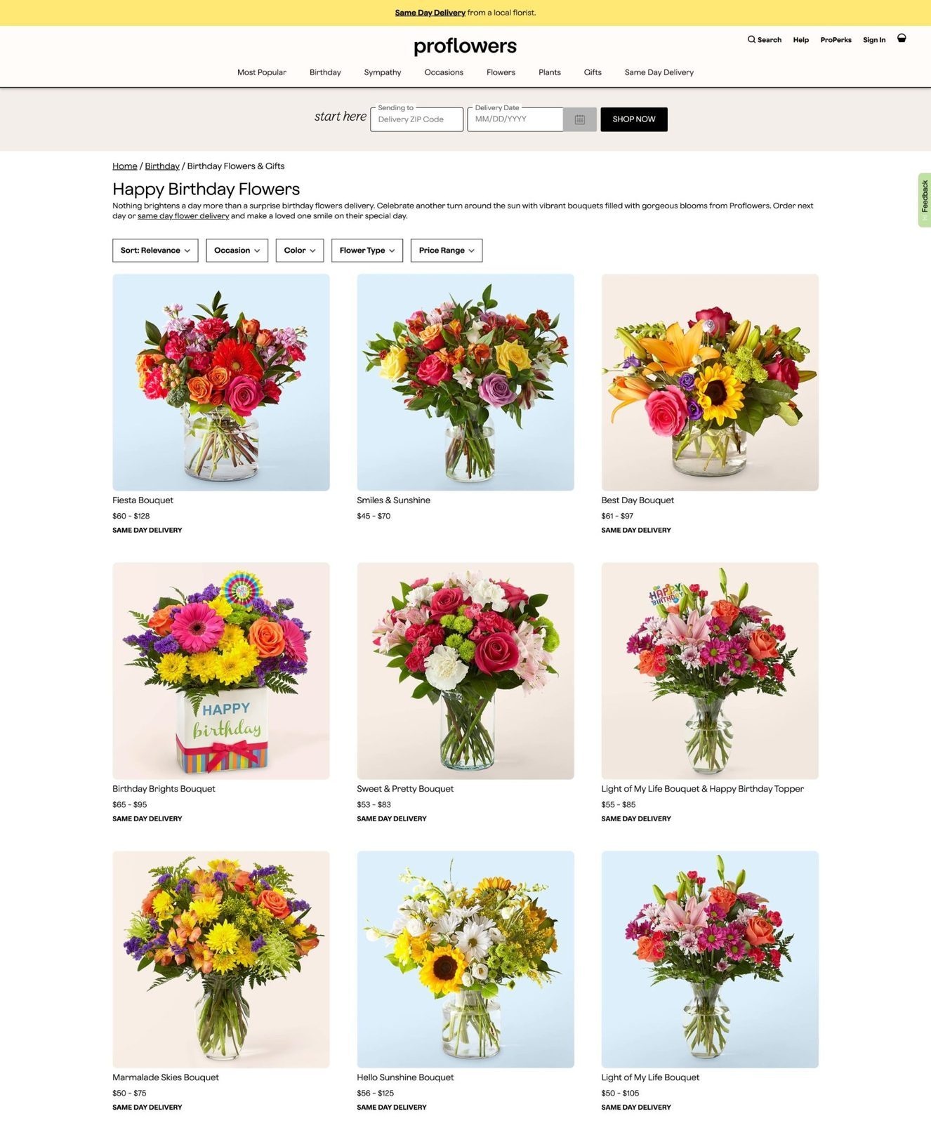 Haitham Hassan UX — ProFlowers birthday flowers category page final UI