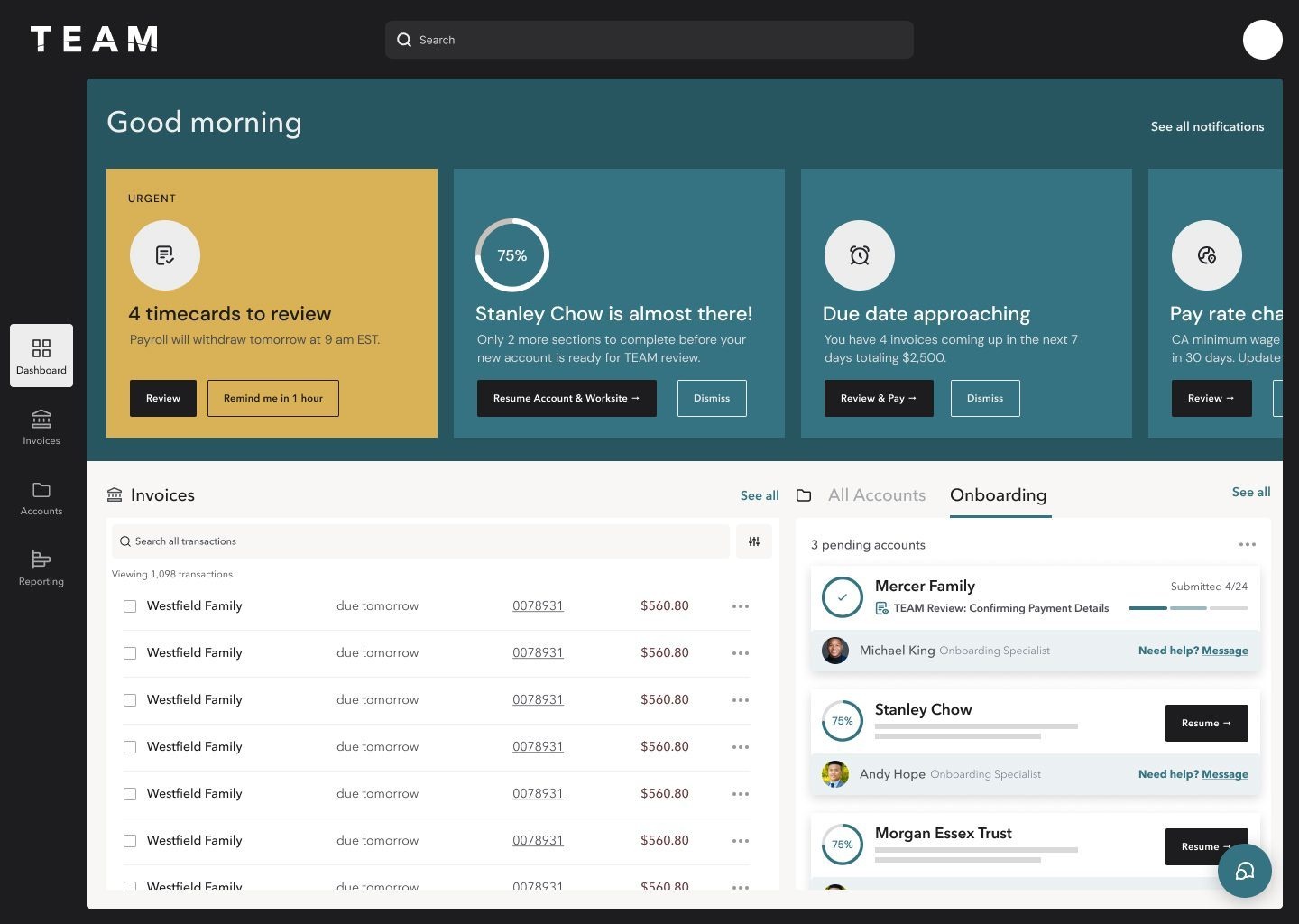 Haitham Hassan UX — TEAM payroll portal dashboard earlier design iteration