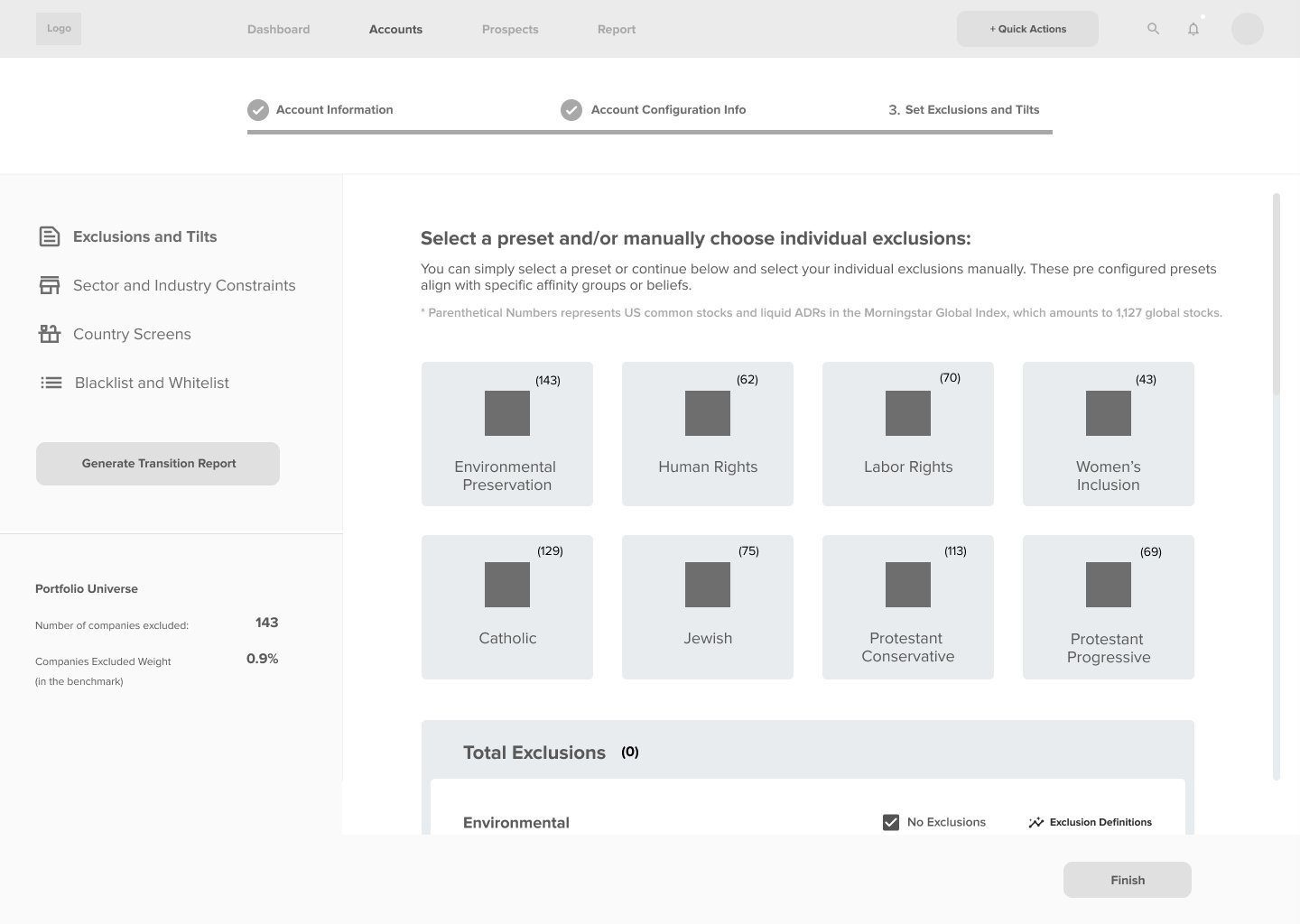 Haitham Hassan UX — Veriti accounts exclusions and tilts wireframe